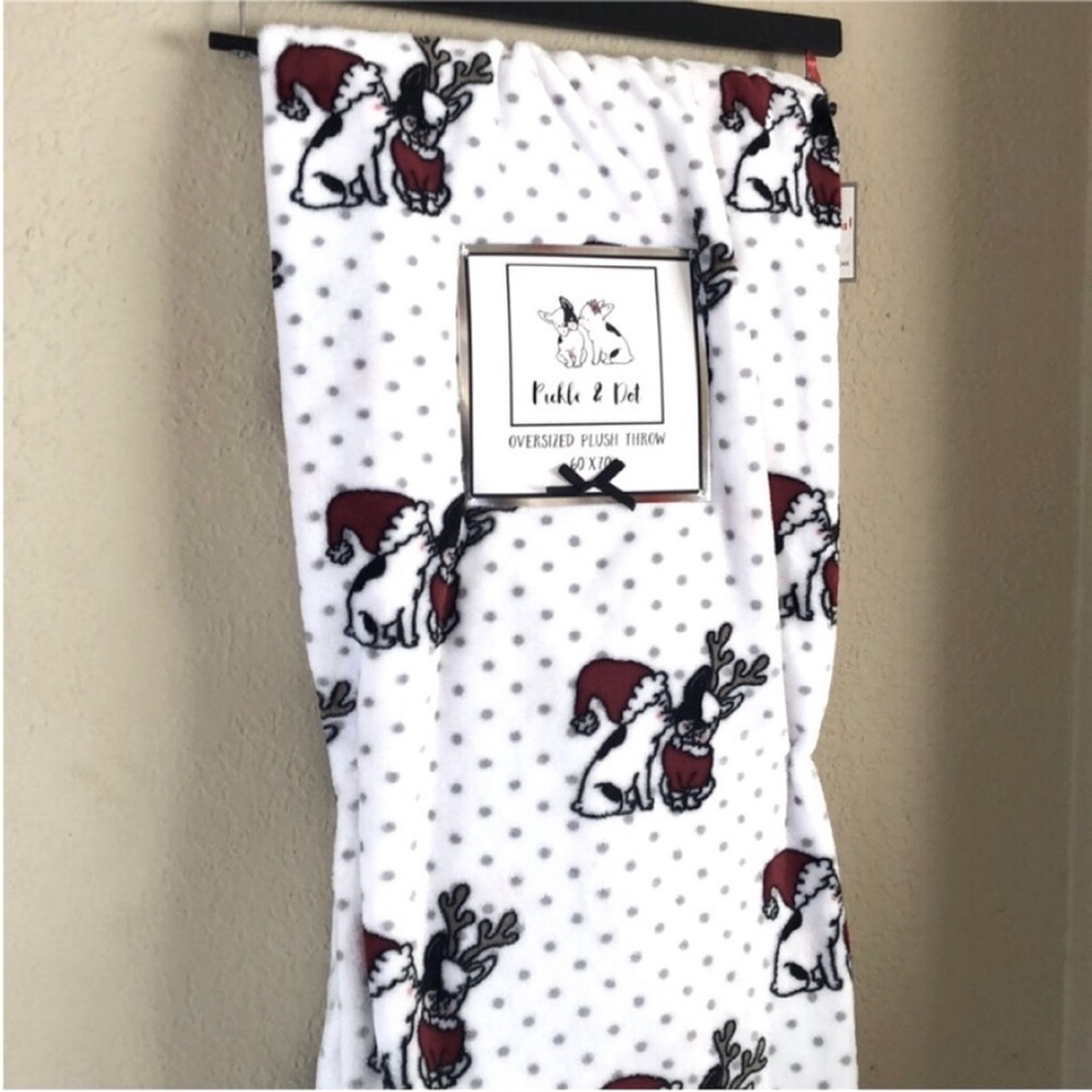 French bulldog reindeer plush blanket